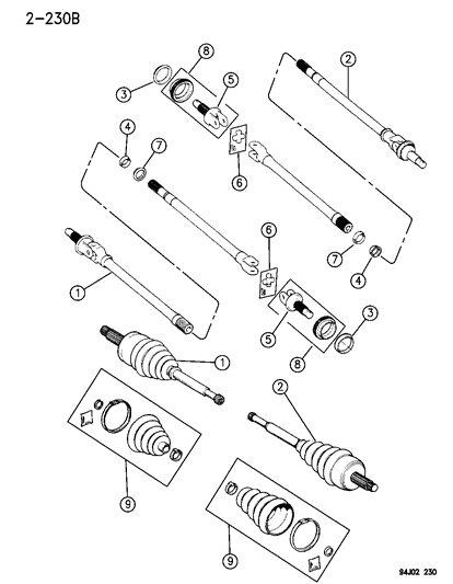 1995 Jeep Cherokee Shafts - Front Axle Diagram