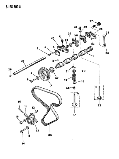 1990 Jeep Wrangler Camshaft & Valves Diagram 2