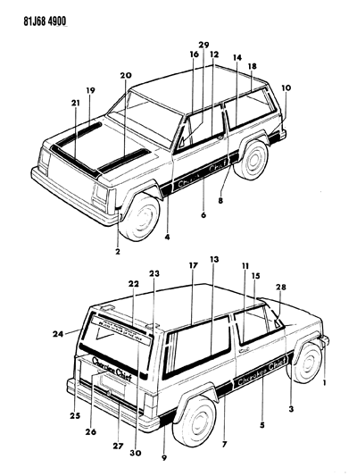 1984 Jeep Wagoneer Decals, Exterior Diagram 3
