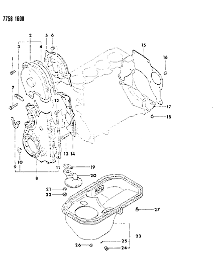 1987 Dodge Colt Oil Pan & Timing Belt Cover Diagram 1