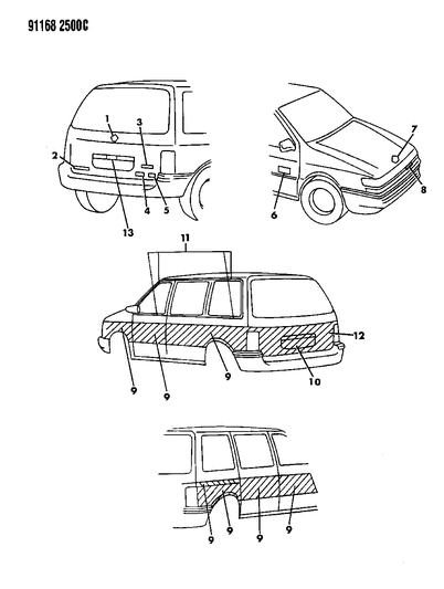1991 Dodge Grand Caravan Nameplates - Ornaments, Overlay & Tapes Diagram