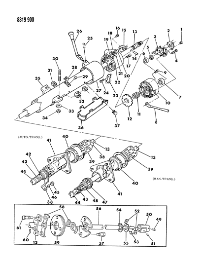 1989 Dodge W250 Column, Steering Non-Tilt Upper & Lower Diagram