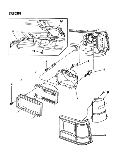 1988 Dodge Ram Wagon Lamps & Wiring (Front End) Diagram