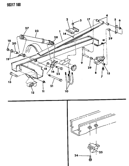 1990 Dodge Ram Van Suspension - Rear Leaf With Shock Absorber Diagram 1