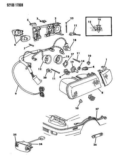 1992 Dodge Daytona Lamps - Front Diagram