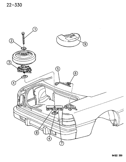 1994 Chrysler LeBaron GTC Jack & Spare Tire Stowage Diagram