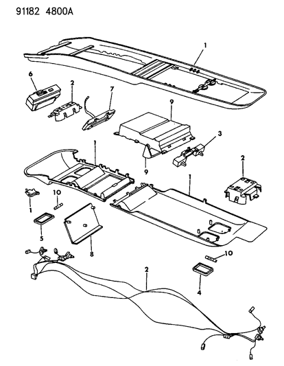 1991 Dodge Grand Caravan Console, Overhead Diagram