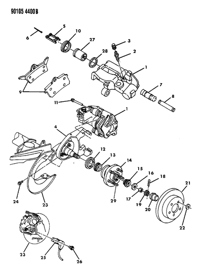 1990 Chrysler New Yorker Brakes, Rear Disc Diagram 2