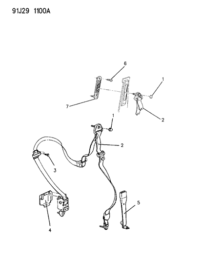 1991 Jeep Grand Wagoneer Seat Belts - Front Seat Diagram