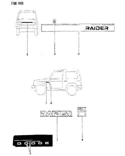 1988 Dodge Raider Nameplates - Exterior View Diagram