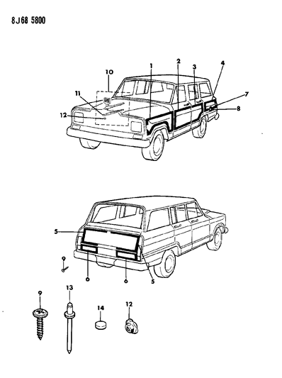 1989 Jeep Grand Wagoneer Molding Asm Rear Door Right Diagram for 55025748