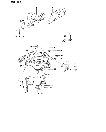 1987 Dodge Colt Manifold - Intake & Exhaust Diagram 1