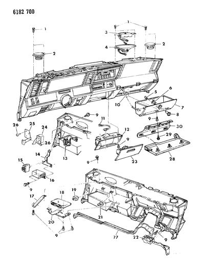 1986 Chrysler Town & Country Instrument Panel Glovebox, Speakers & Controls Diagram