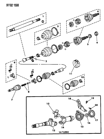 1991 Dodge Daytona Shaft - Front Drive Diagram