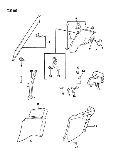 1989 Chrysler Conquest Panel Quarter Trim Diagram