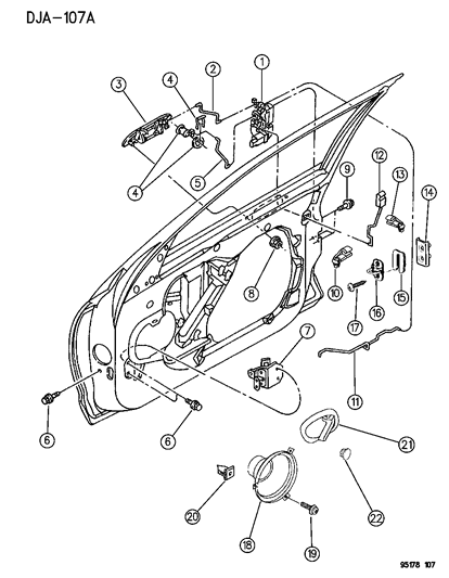 1995 Dodge Stratus Door, Front Handle, Latch, Speakers Diagram