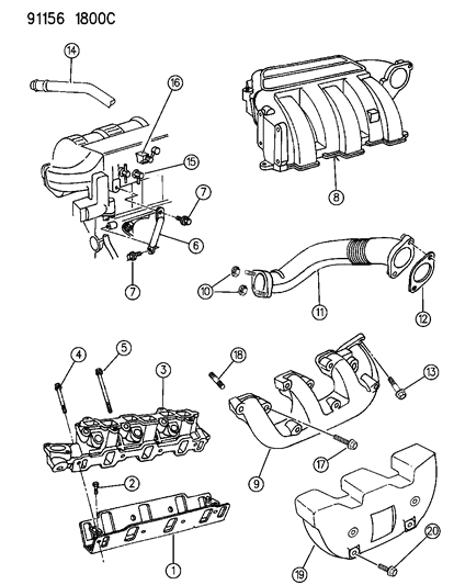 1991 Chrysler Town & Country Manifolds - Intake & Exhaust Diagram 3