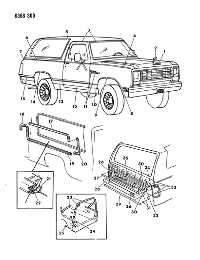 1987 Dodge D250 Mouldings & Name Plates - Exterior View Diagram 2