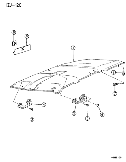 1996 Jeep Grand Cherokee Headliner & Assist Handle Diagram