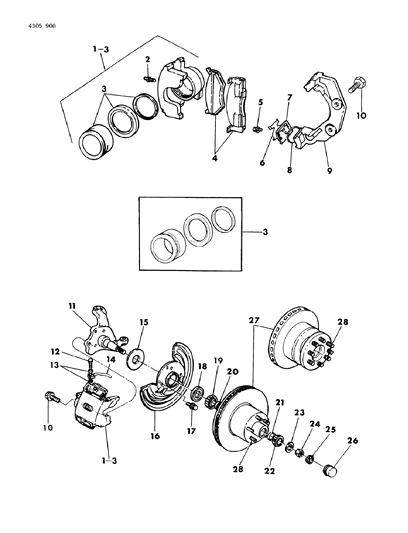 1984 Dodge Ram Van Brakes, Front Disc Diagram