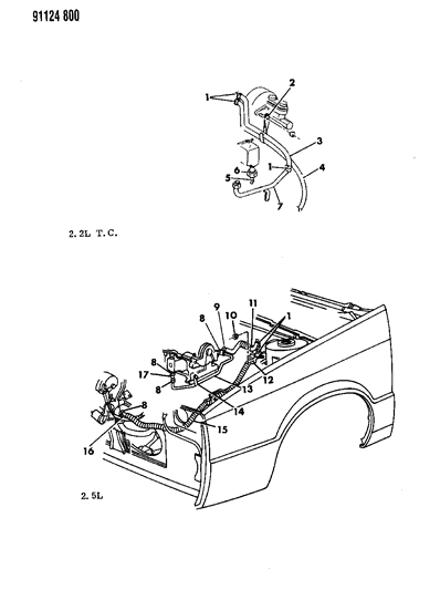 1991 Dodge Daytona Plumbing - Heater Diagram 1