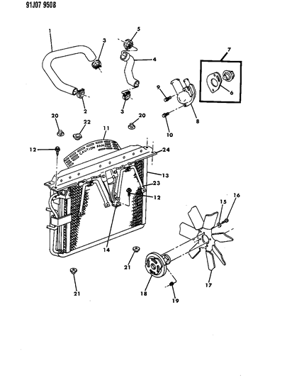 1993 Jeep Grand Cherokee Radiator & Related Parts Diagram 1