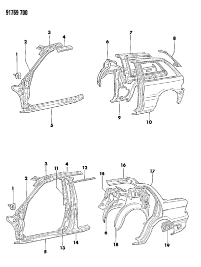 1991 Dodge Colt Pillar & Aperture Panel Diagram