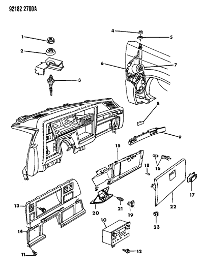 1992 Chrysler New Yorker Instrument Panel Glove Box, Radio & Antenna Diagram