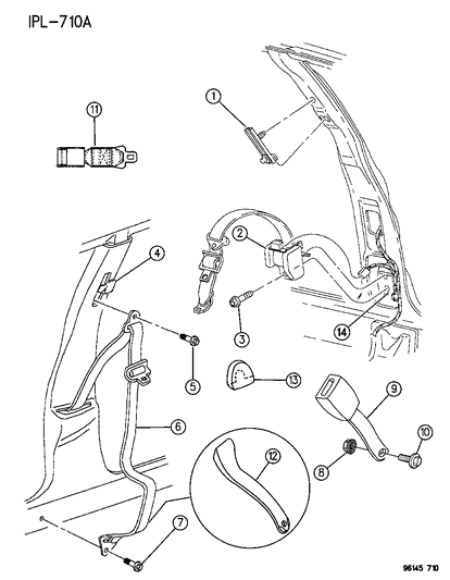 1996 Dodge Neon Front Inner Right & Left Seat Belt Diagram for PW88PF8