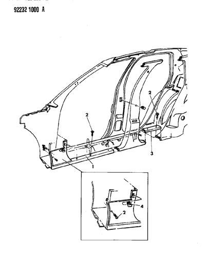 1990 Dodge Shadow Door Trim Panel - Front Diagram