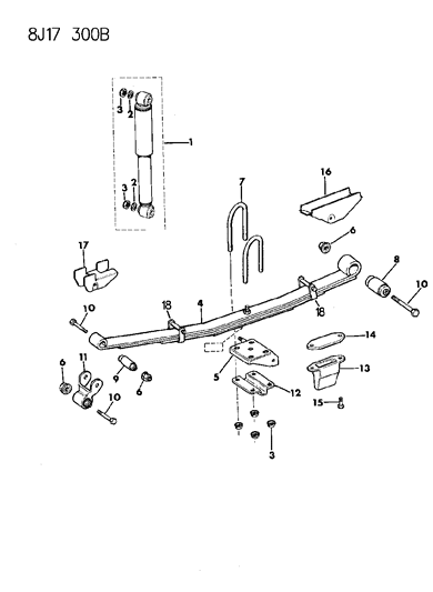 1990 Jeep Comanche Rear Leaf Spring Mounting Diagram for 52002886