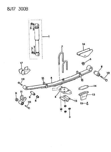 1988 Jeep Comanche Suspension - Rear Diagram