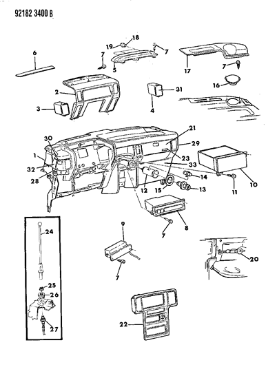 1992 Dodge Grand Caravan Clip Instrument Panel G/BOX Latch Diagram for 4524057