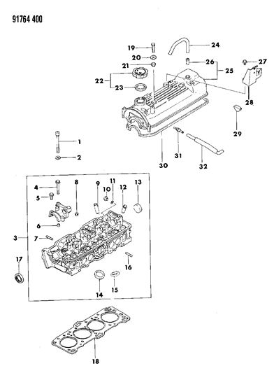 1991 Dodge Ram 50 Cylinder Head & Cover Diagram 1