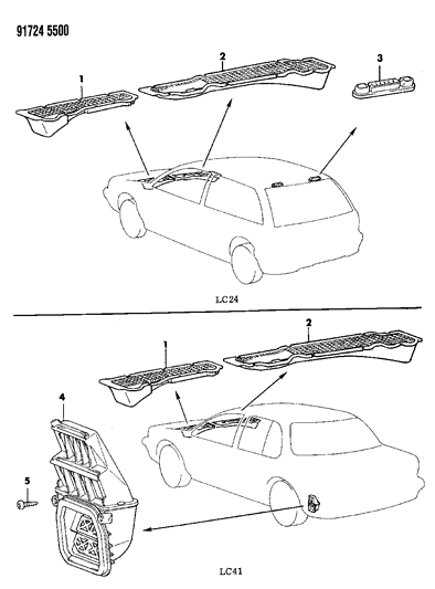 1991 Dodge Colt Rear Duct & Garnish Air Outlet Diagram