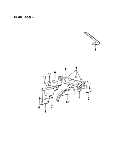 1984 Dodge Colt Panel Quarter Trim Diagram 1