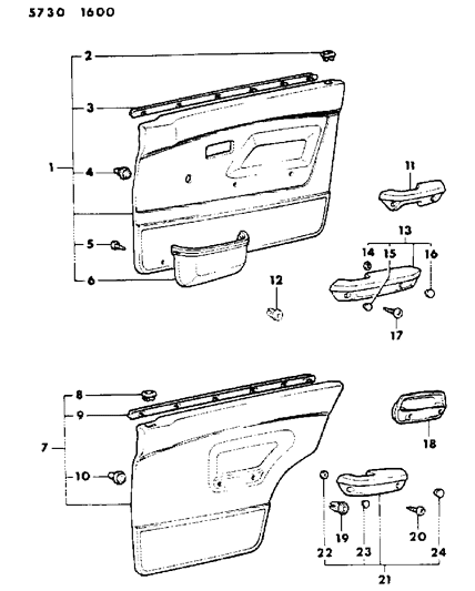 1986 Dodge Colt Door Trim Panel & Armrest Diagram