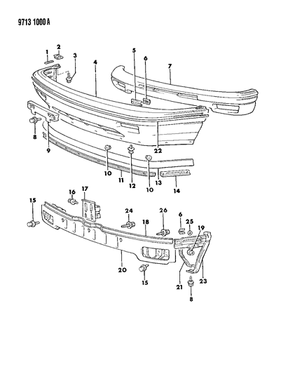 1989 Dodge Colt Front Fascia & Support Diagram