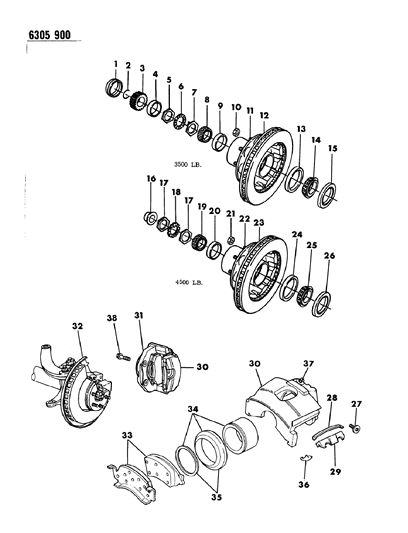 1987 Dodge D150 Brakes, Front Disc Diagram 2