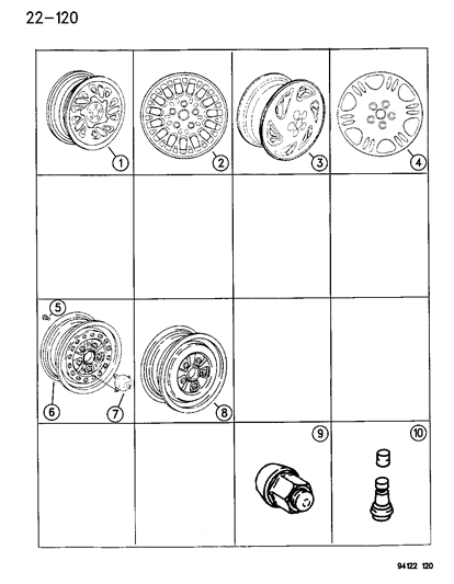 1995 Dodge Spirit Wheels & Hardware Diagram