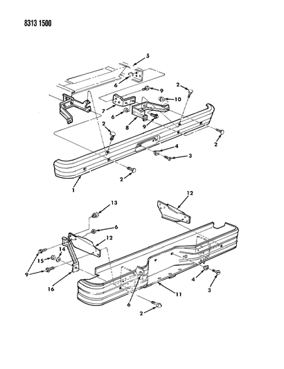 1989 Dodge D350 Bumper, Rear Diagram