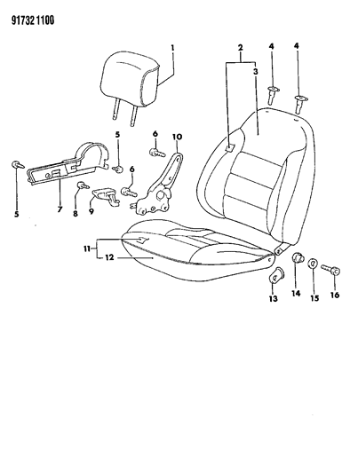 1991 Dodge Colt Front Seat - Right Diagram 1