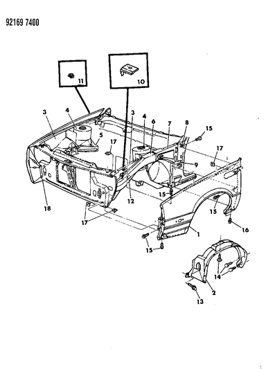 1992 Dodge Daytona Fender & Shield Diagram