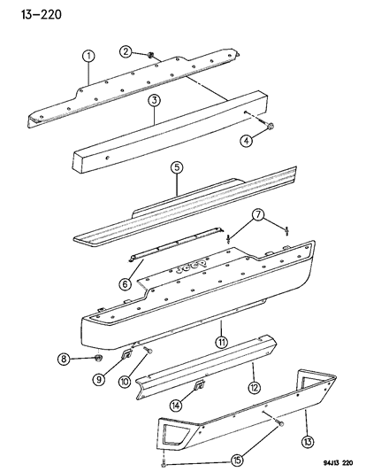 1994 Jeep Wrangler Front Fascia & Skid Plate Diagram