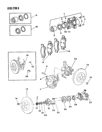1988 Chrysler New Yorker Base Model Brakes, Front Diagram