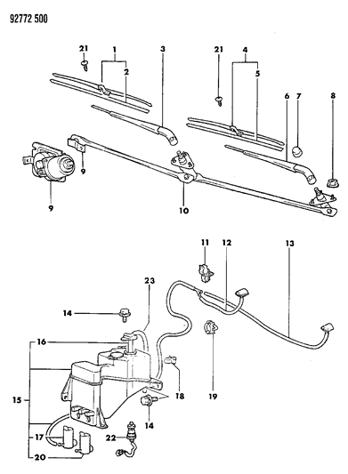 1992 Dodge Colt Windshield Wiper & Washer System Diagram 1