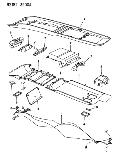 1992 Dodge Grand Caravan Console, Overhead Diagram