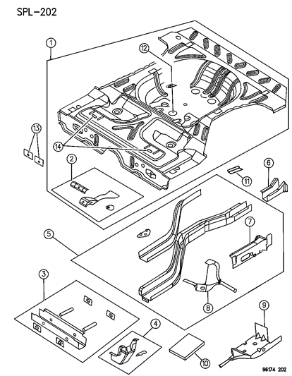 1996 Dodge Neon Floor Pan, Rear Diagram