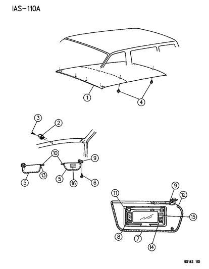 1995 Dodge Grand Caravan Headliner & Visor Diagram