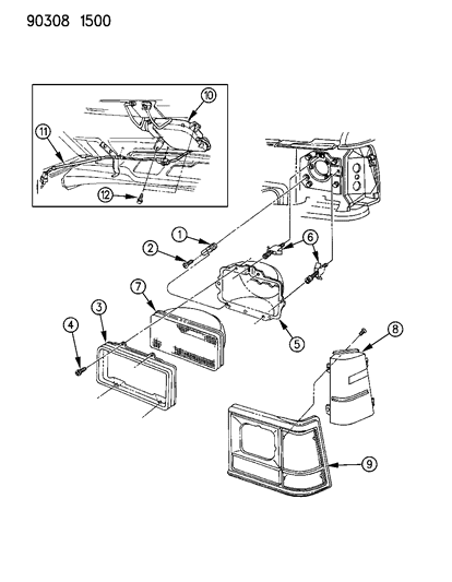 1991 Dodge Ram Wagon Lamps & Wiring (Front End) Diagram